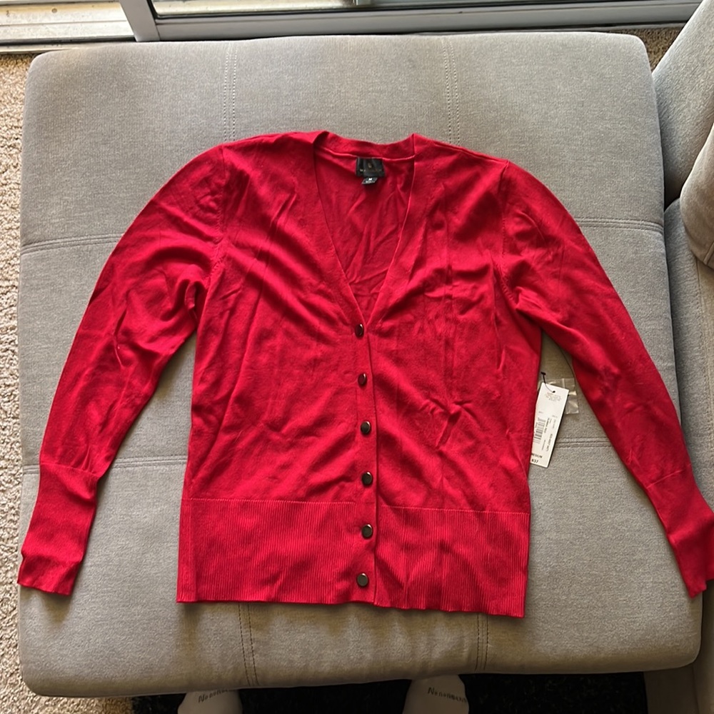 Red button up cardigan